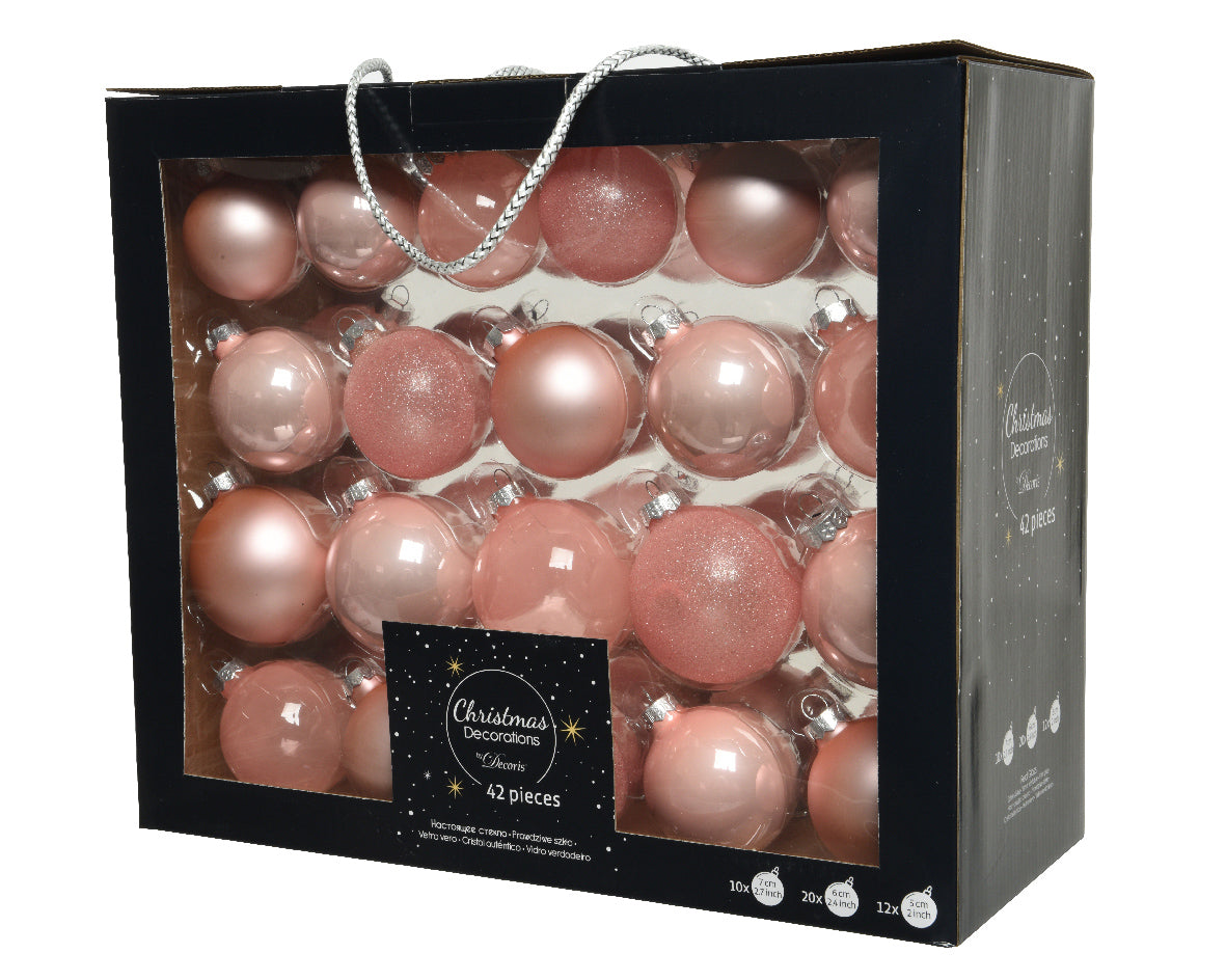 42 PALLINE DI VETRO ROSA PALLIDO MODELLI ASSORTITI