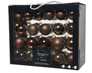 SET 42PZ PALLINE DI NATALE IN VETRO MARRONE SCURO MISURE ASSORTITE