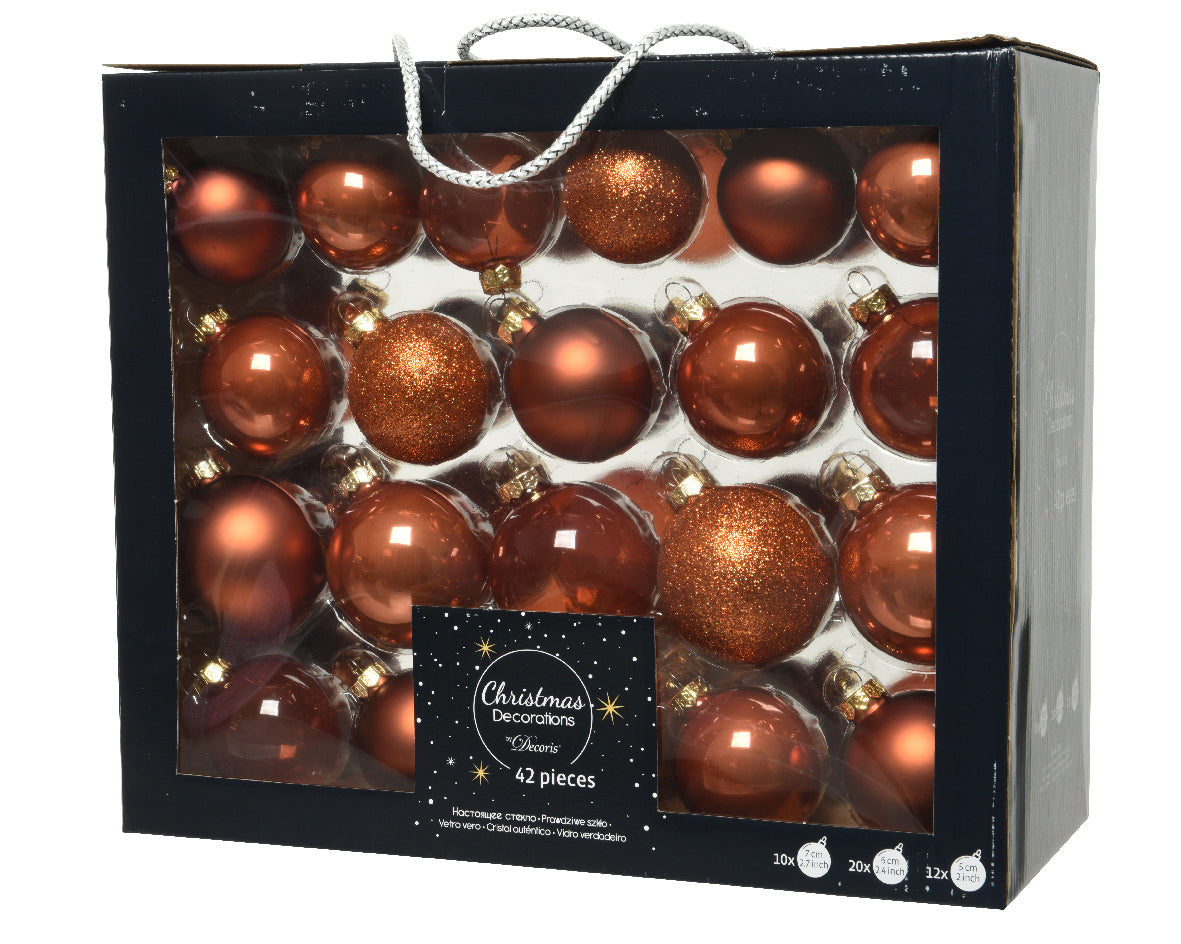 SET 42PZ PALLINE DI NATALE IN VETRO MARRONE TERRA MISURE ASSORTITE