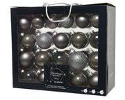 SET 42PZ PALLINE DI NATALE IN VETRO GRIGIO TENUE MISURE ASSORTITE
