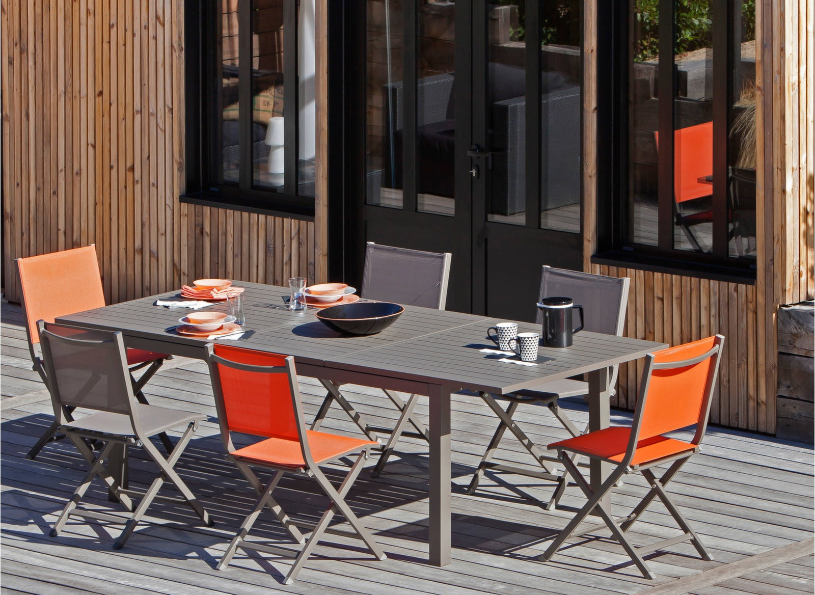 OFFERTA TAVOLO TRIESTE 200/280 CON 6 POLTRONE MILAN GRIGIO