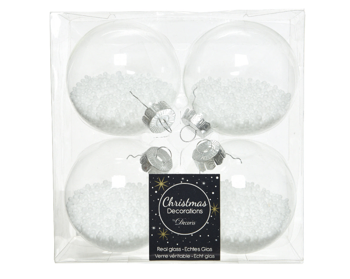 4 PALLINE 7CM CON BUBBLE BIANCO TRASPARENTE