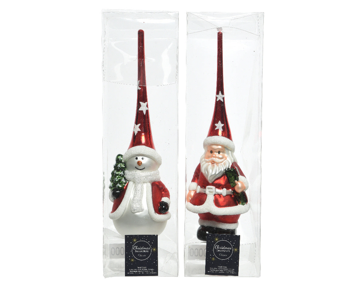 PUNTALE PER ALBERO DI NATALE BABBO NATALE/PUPAZZO DI NEVE 8X28CM ASSORTITO