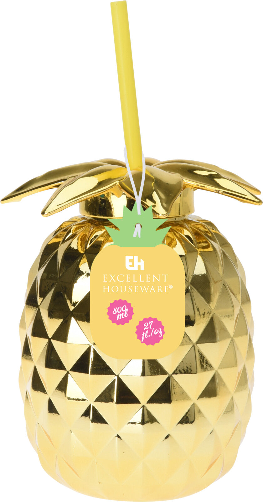 TAZZA DRINKING MUG A FORMA DI ANANAS ORO CON CANNUCCIA 800ML