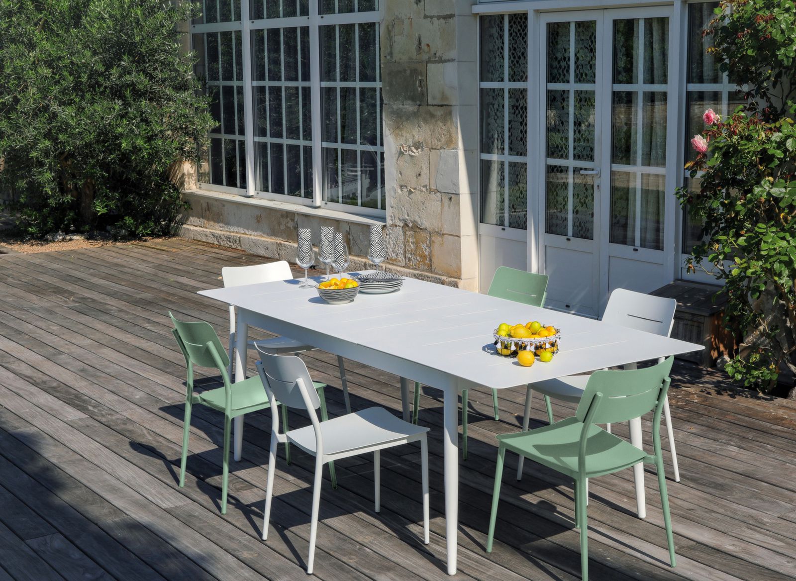 OFFERTA TAVOLO ALLUNGABILE 180/240X100 BLANC DUBLIN + 4 SEDIE ELEGANCE