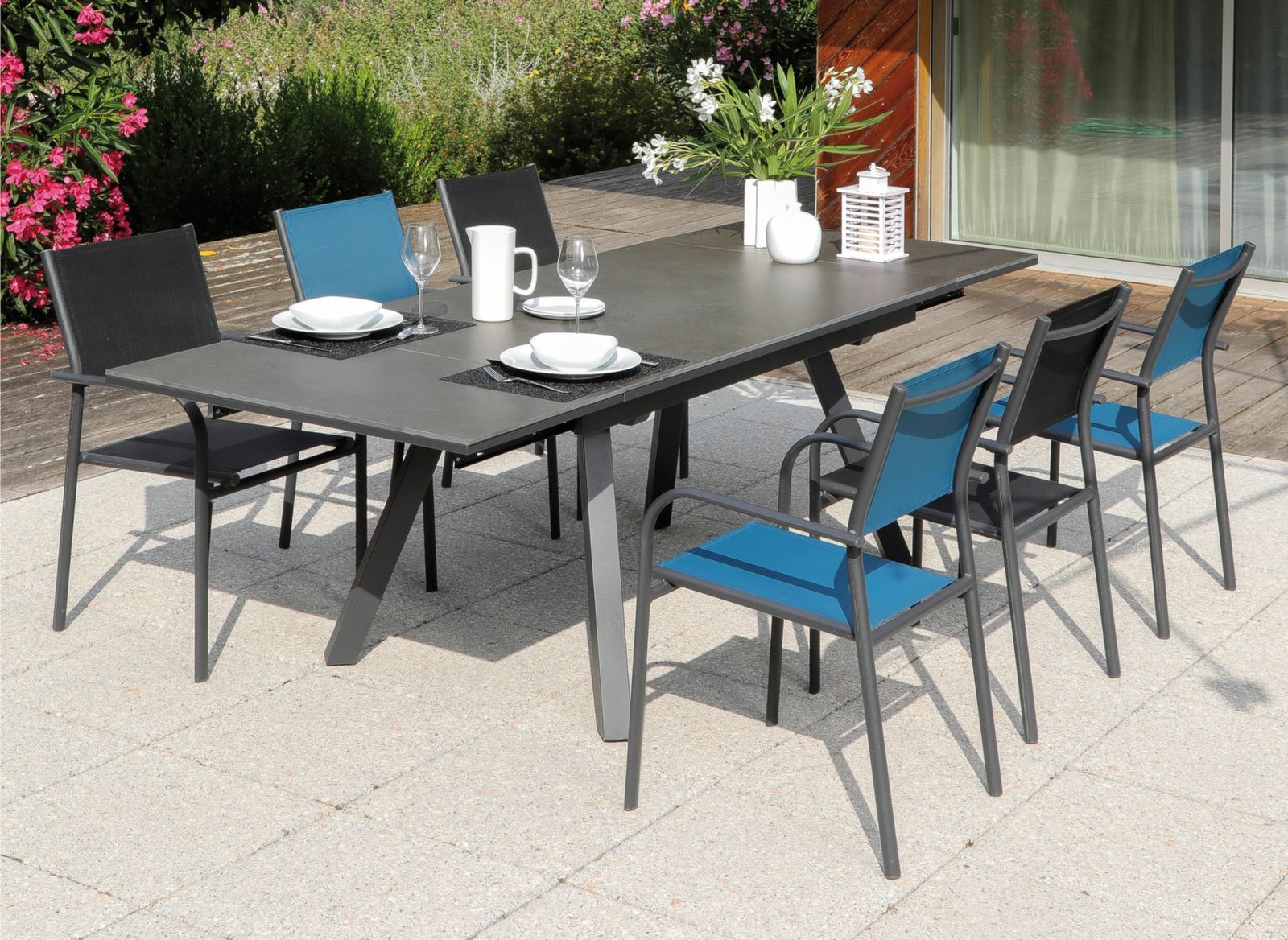 TAVOLO ALLUNGABILE CON PIANO IN KEDRA 150/200/250X90CM GRAFITE/ALLEY AGRA