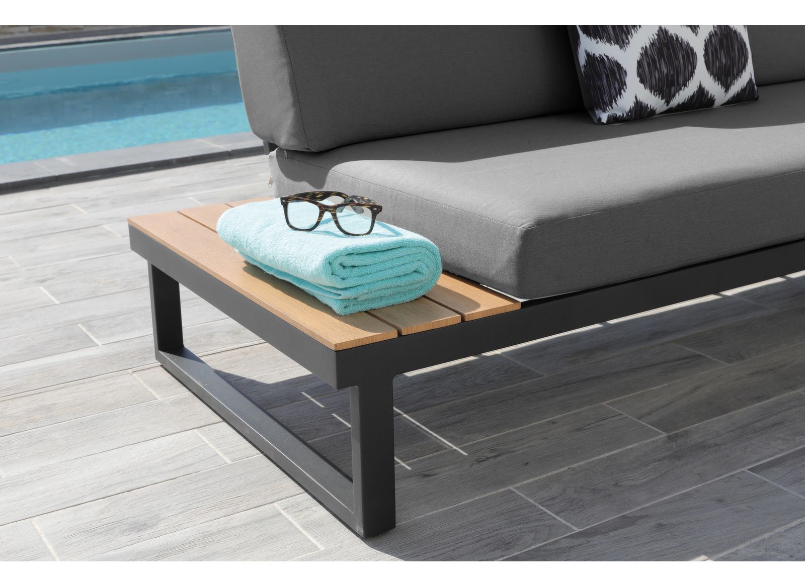 SALOTTO DA GIARDINO ANGOLARE STATEN NERO/ROVERE