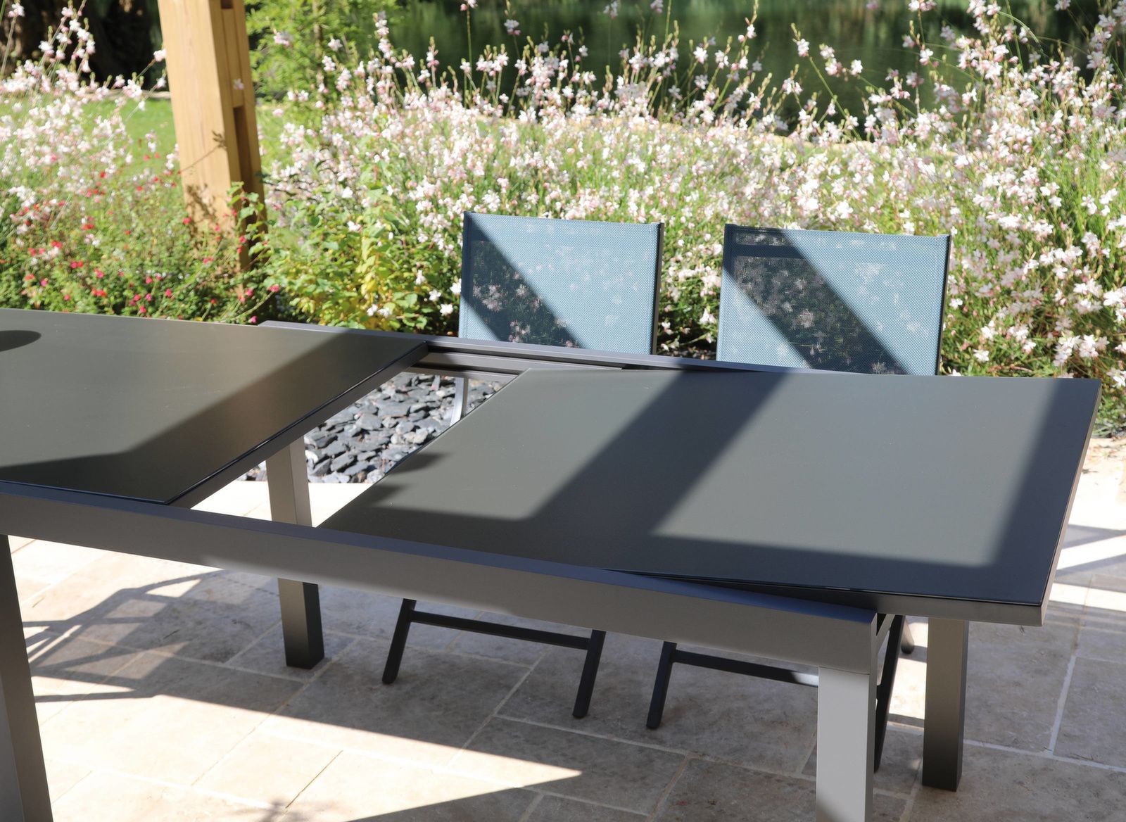 TAVOLO ALLUNGABILE IN VETRO 140/240X90 GRAFITE/GRIGIO ELISE