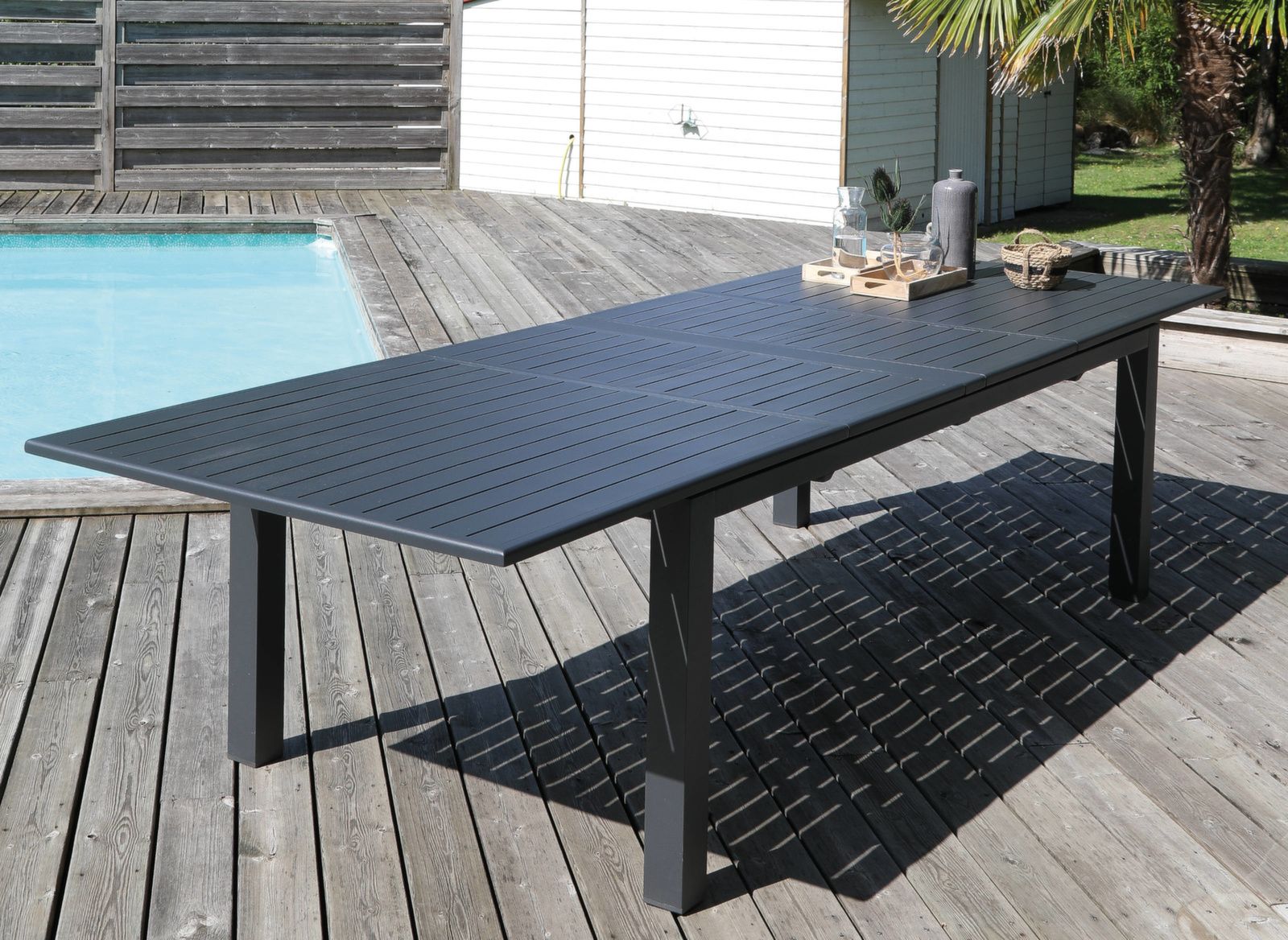 OFFERTA TAVOLO ALLUNGABILE 220/270/320X110CM GRAFITE GENES + 8 POLTRONE DUCA