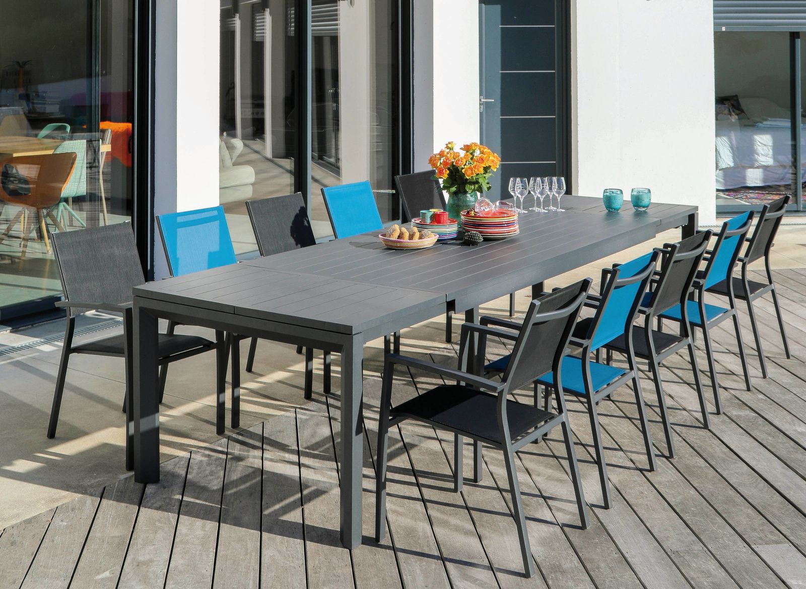 OFFERTA TAVOLO ALLUNGABILE 220/280/340X106 GRAFITE ELENA II +8 POLTRONE DUCA