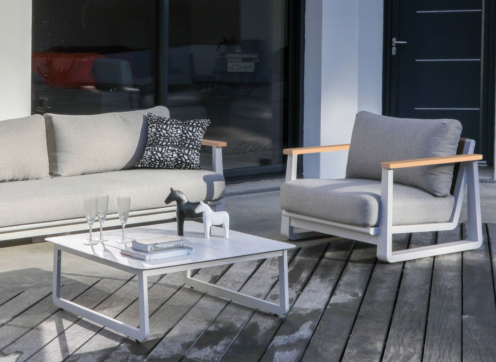 SALOTTO DA GIARDINO SET RELAX LEATHER II DIVANO / 2 POLTRONE / TAVOLINO