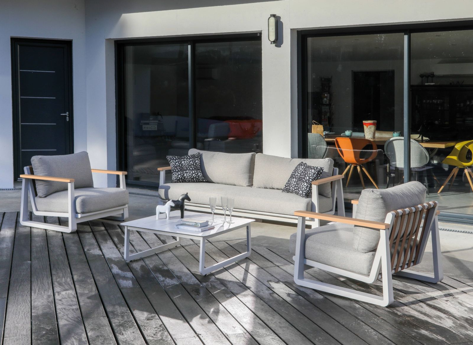 SALOTTO DA GIARDINO SET RELAX LEATHER II DIVANO / 2 POLTRONE / TAVOLINO
