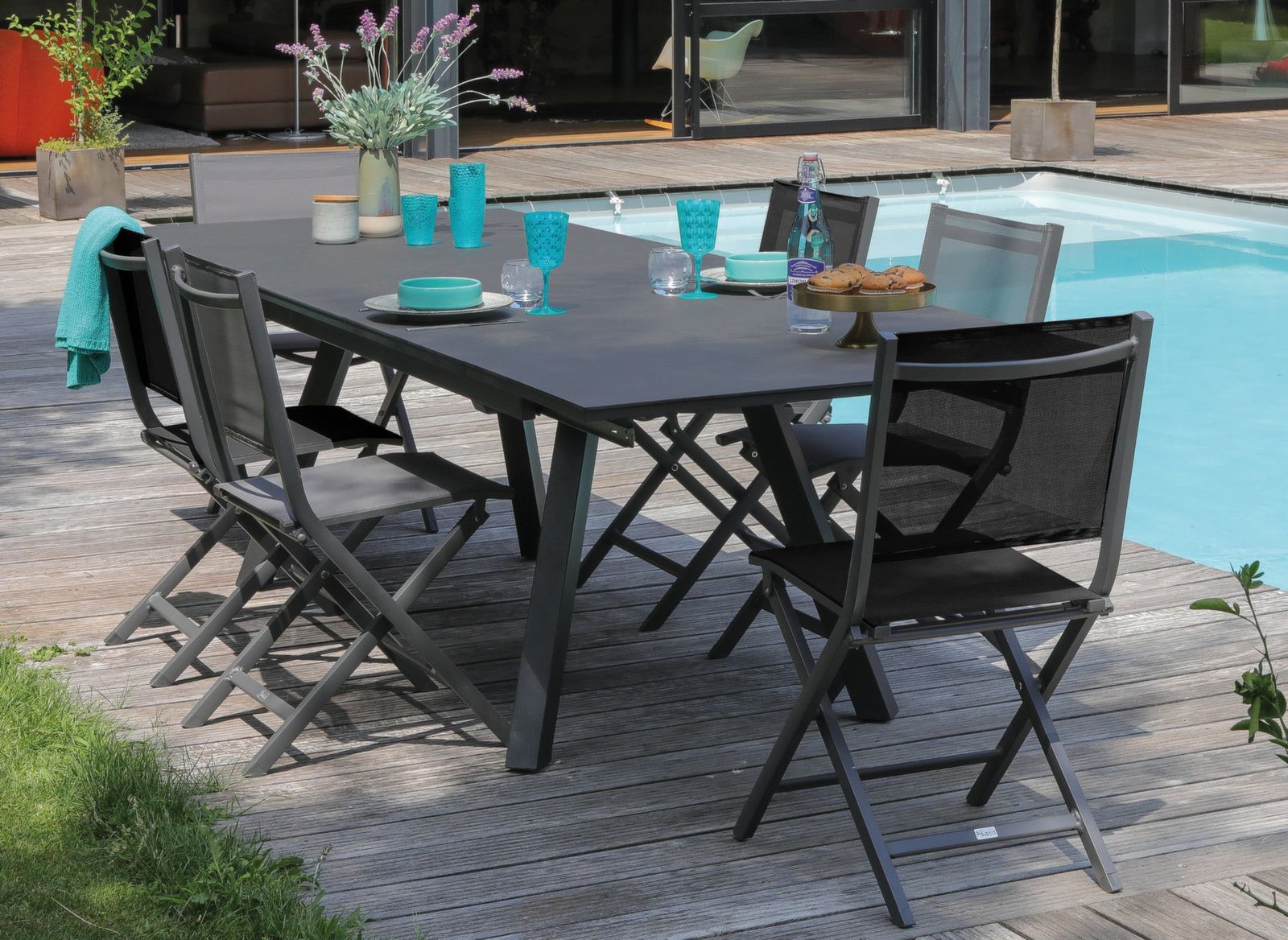 TAVOLO AGRA ALLUNGABILE CON PIANO IN VETRO TEMPRATO 240/300/360X100CM GRAFITE