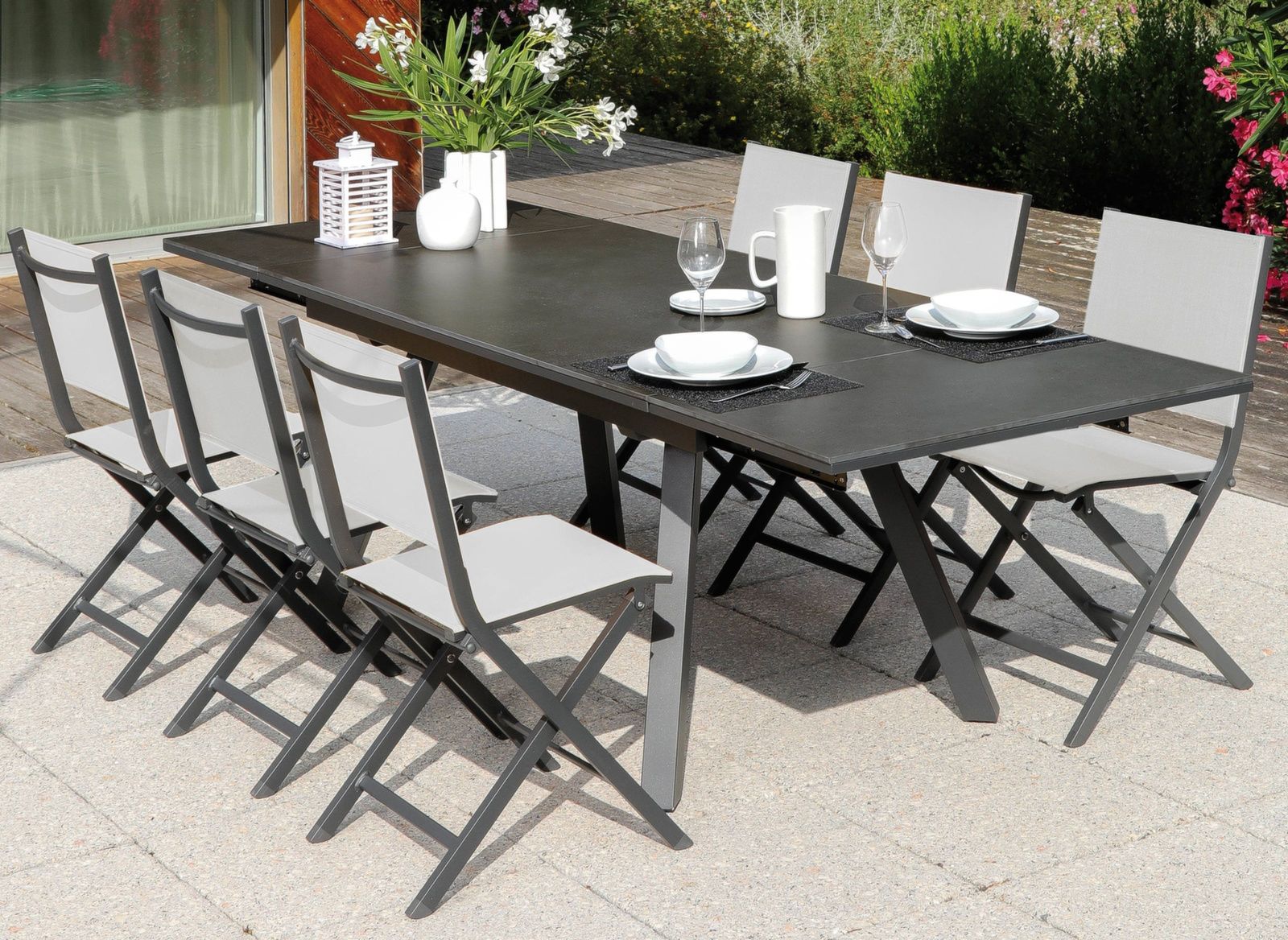 TAVOLO AGRA ALLUNGABILE CON PIANO IN CERAMICA 150/200/250X90CM GRAFITE