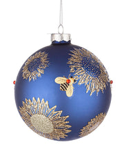 PALLINA DI NATALE BLU CON DECORAZIONE API E FIORI HONEYBEE Ø10CM