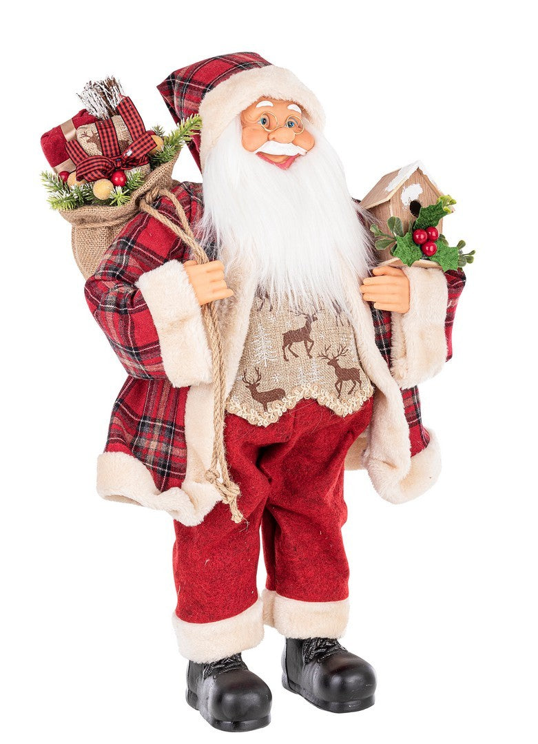 BABBO NATALE ALWIN VESTITO ROSSO SCOZZESE 36X20XH60CM