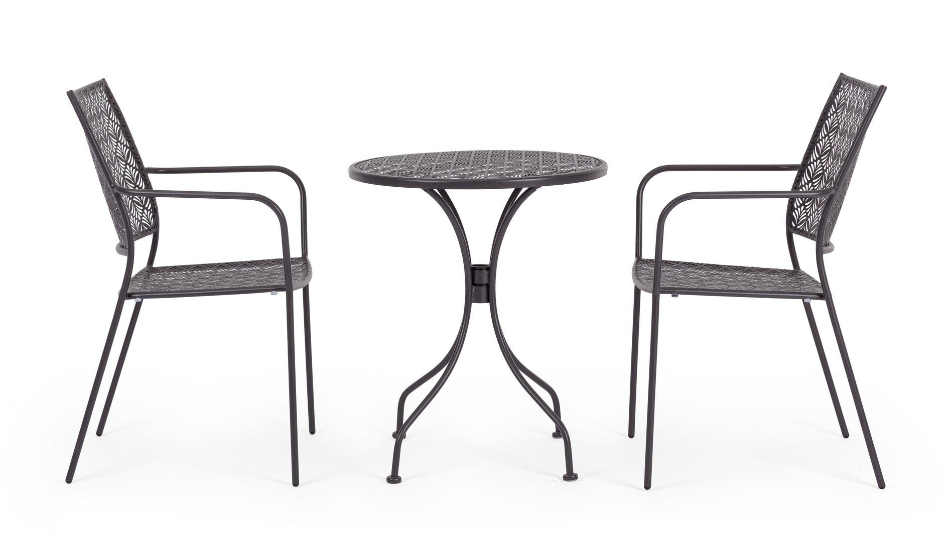 SET TAVOLO DA GIARDINO LIZETTE D.60CM + 2 SEDIE LIZETTE CON BRACCIOLI ANTRACITE