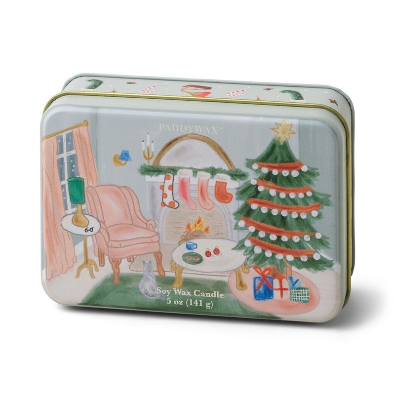 Paddywax Candela Natalizia in Latta "Livingroom" – Cachi e Castagna (141 g)