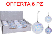 OFFERTA 6 PALLINE 8CM BIANCHE CON PAILLETTES