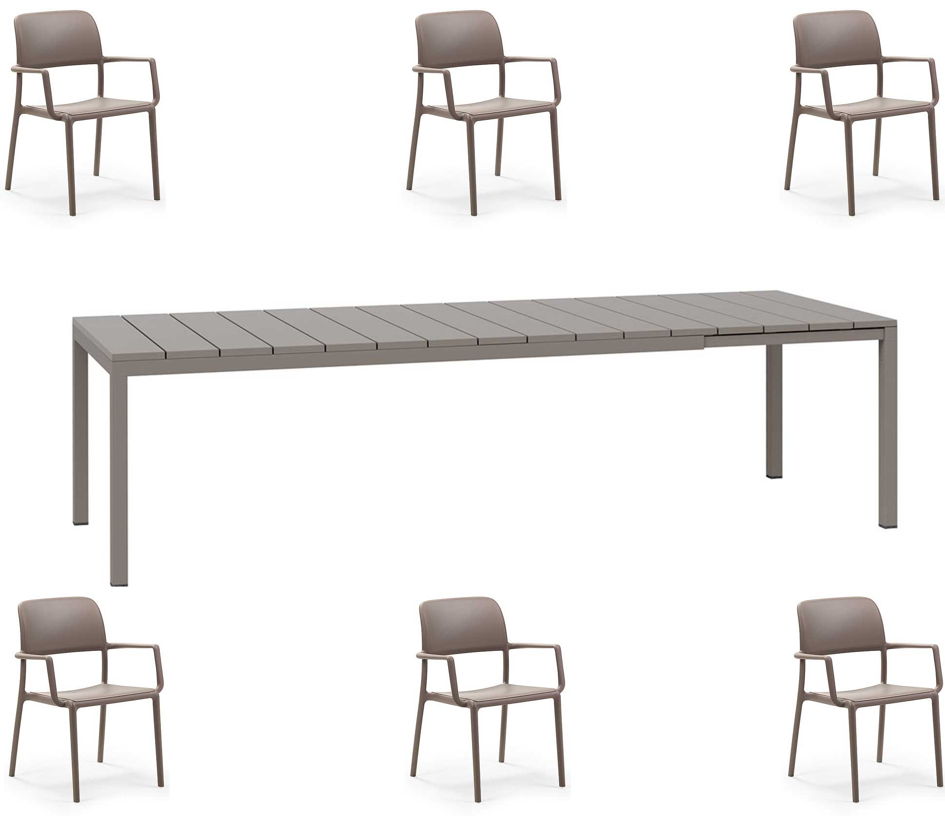 OFFERTA TAVOLO RIO ALLUNGABILE 210/280CM +6 POLTRONE RIVA COLORE A SCELTA