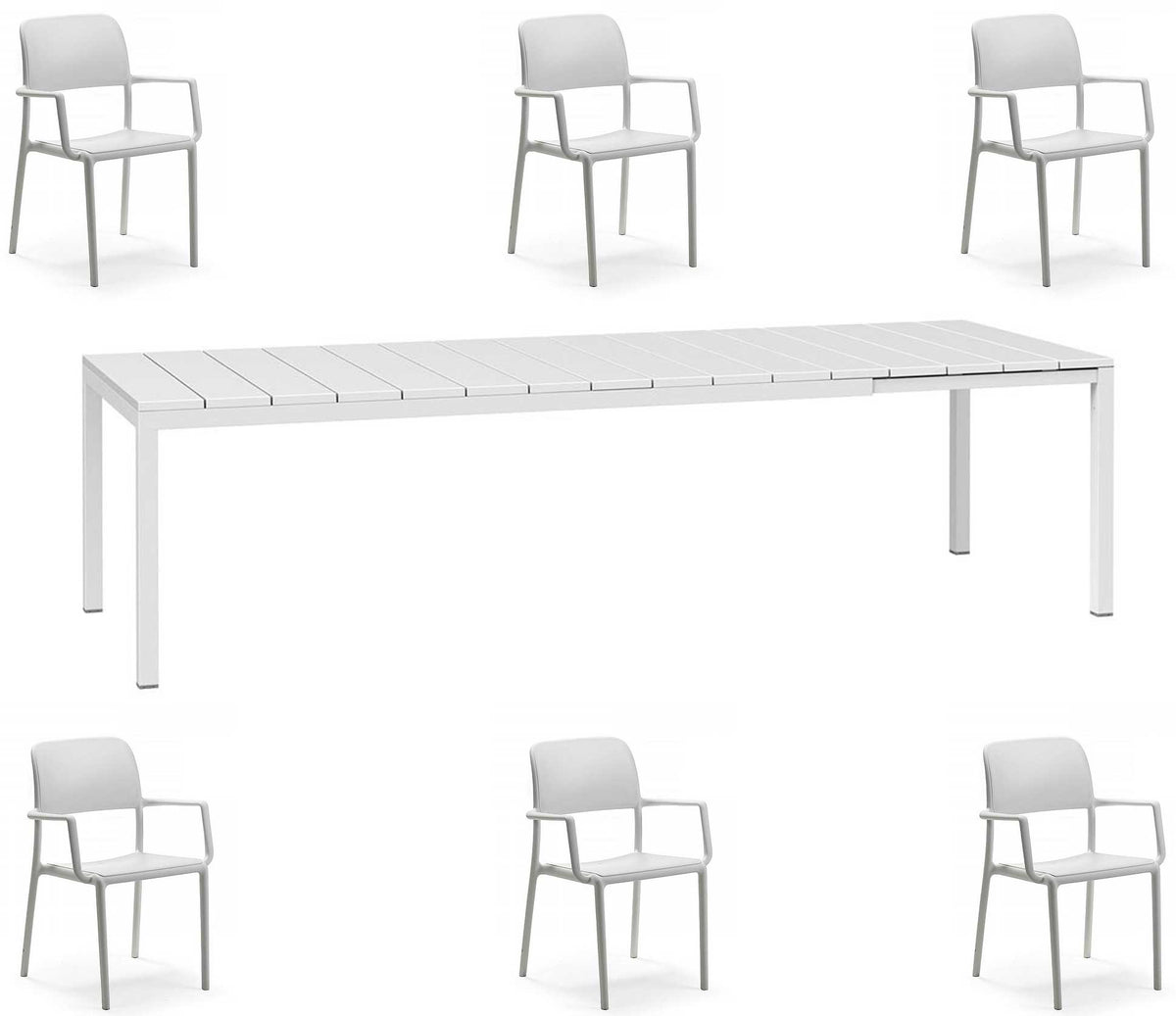 OFFERTA TAVOLO RIO ALLUNGABILE 140/210CM +6 POLTRONE RIVA COLORE A SCELTA