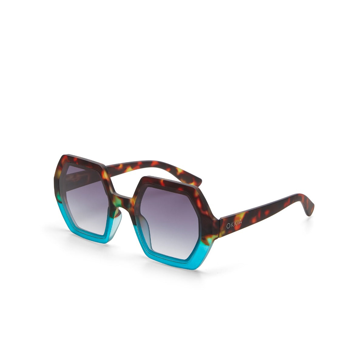 OCCHIALE DA SOLE ESAGONALE MODELLO EMMA HAVANA E BLUE