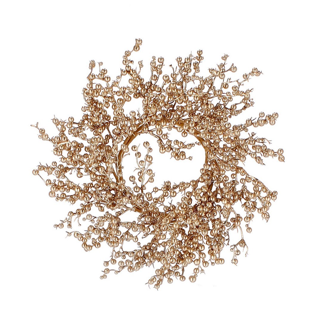 CORONA DI NATALE GAYNOR, CON BACCHE ORO, Ø36CM