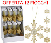 OFFERTA 12 FIOCCHI DI NEVE APPENDIBILI ORO 8CM