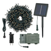CATENA LUMINOSA 500 LED BIANCO CALDO FILO VERDE CON PANNELLO SOLARE