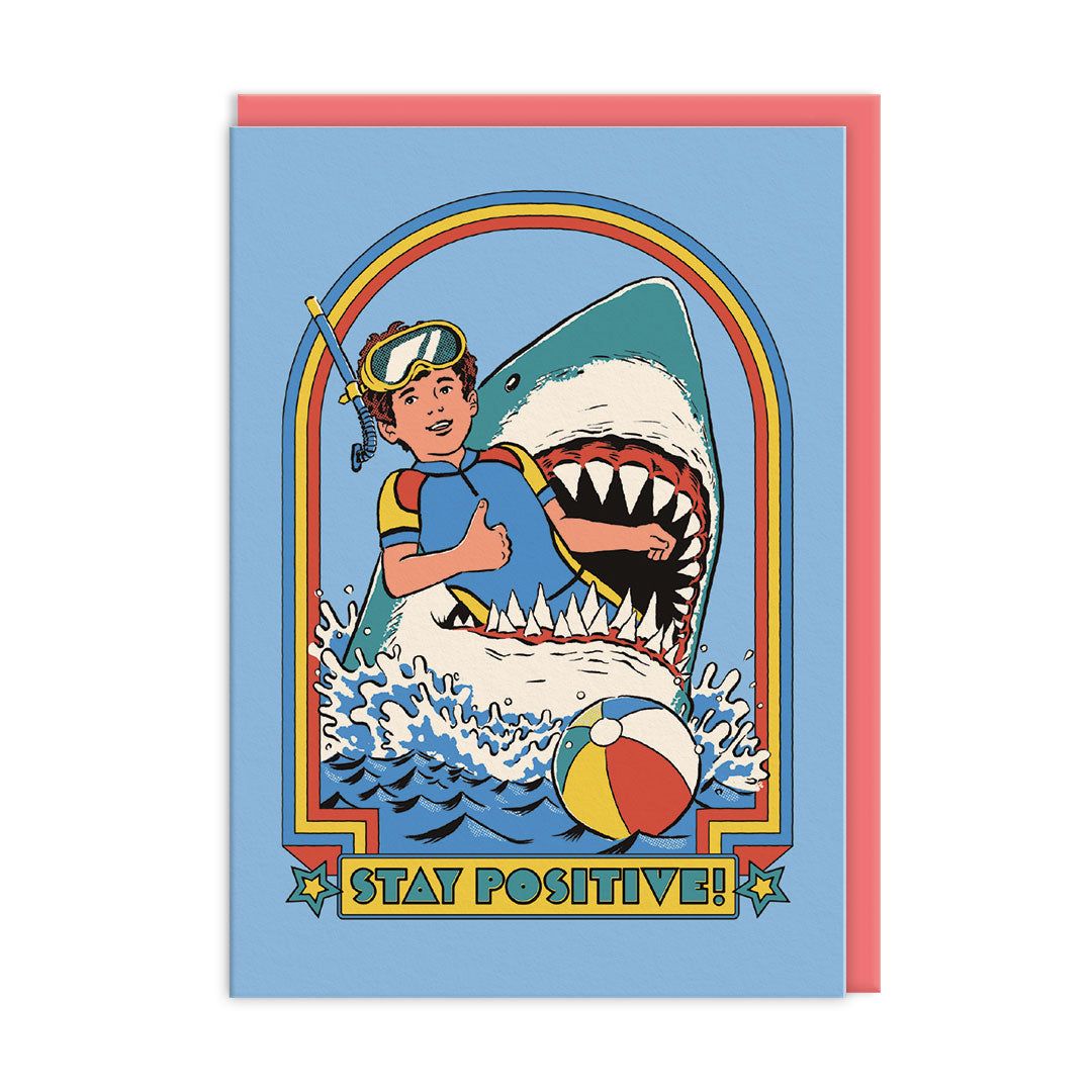 Ohh Deer Biglietto di auguri "Stay Positive" A6, corallo/azzurro