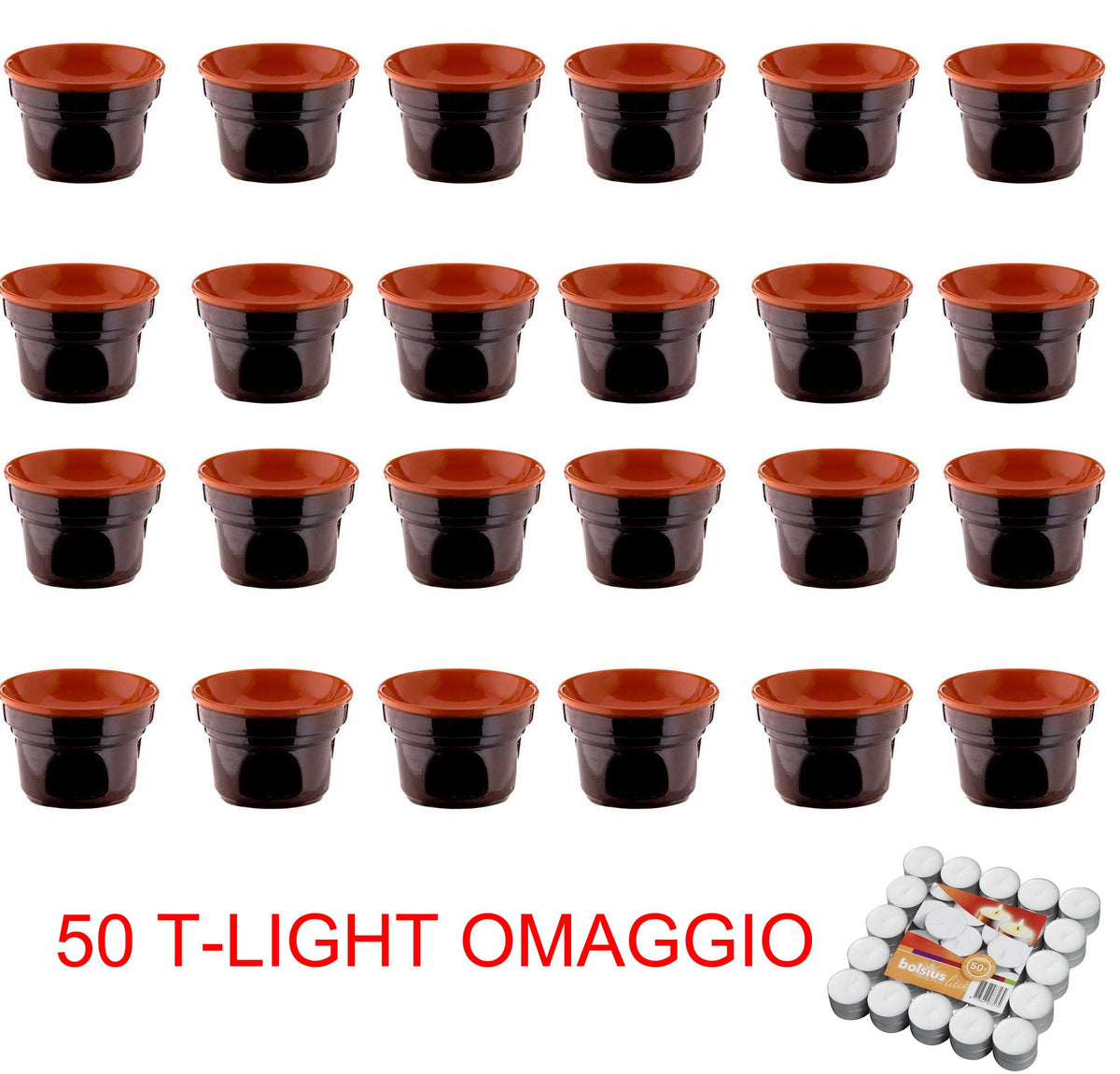 OFFERTA 24 FORNELLINI BAGNA CAUDA  CM 14 BRUNA TERRE D'UMBRIA + 50 T-LIGHT OMAGGIO