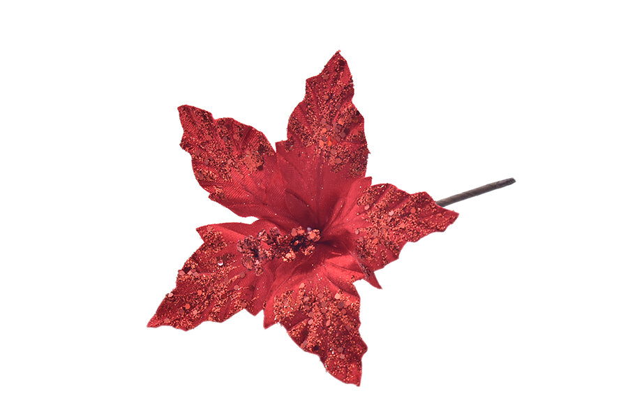 FIORE DECORATIVO CON GAMBO CORTO ROSSO