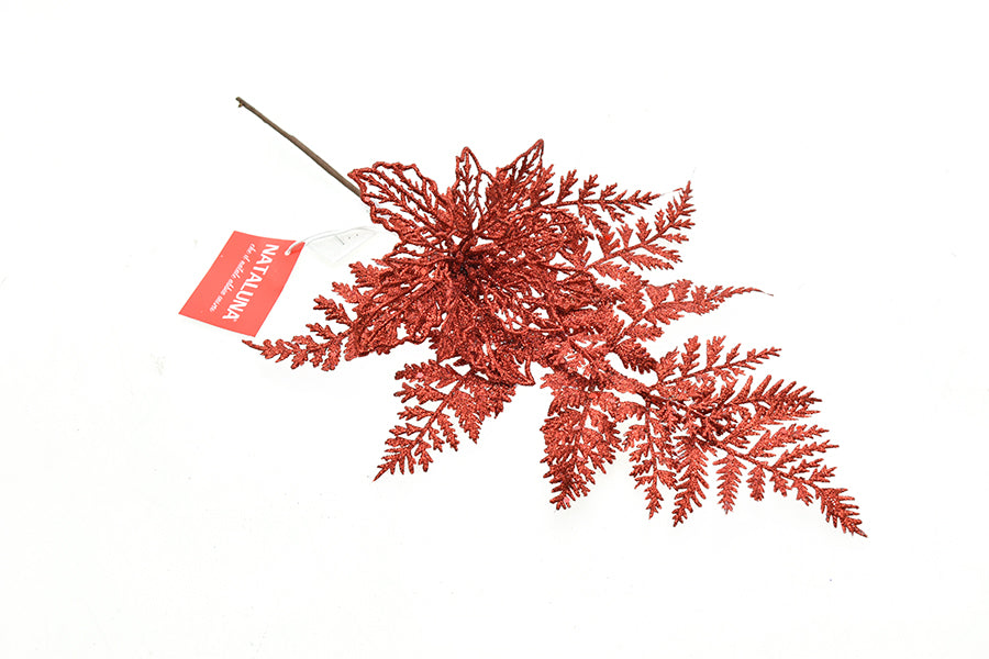 RAMO PICK FIORE CON GLITTER 35CM ROSSO
