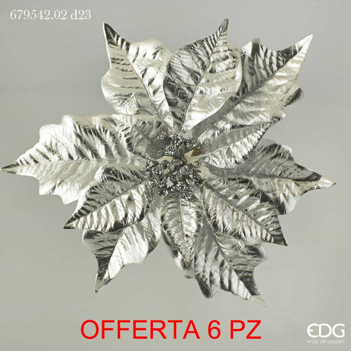 OFFERTA 6 STELLE DI NATALE CON CLIP 23CM ARGENTO