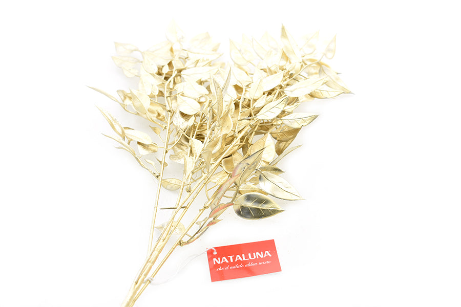 RAMO NATALIZIO CON FOGLIE 95CM ORO