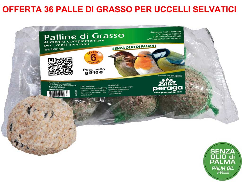 OFFERTA 36 PALLE DI GRASSO MANGIME 90GR PER UCCELLI SELVATICI ALTA QUALITA'