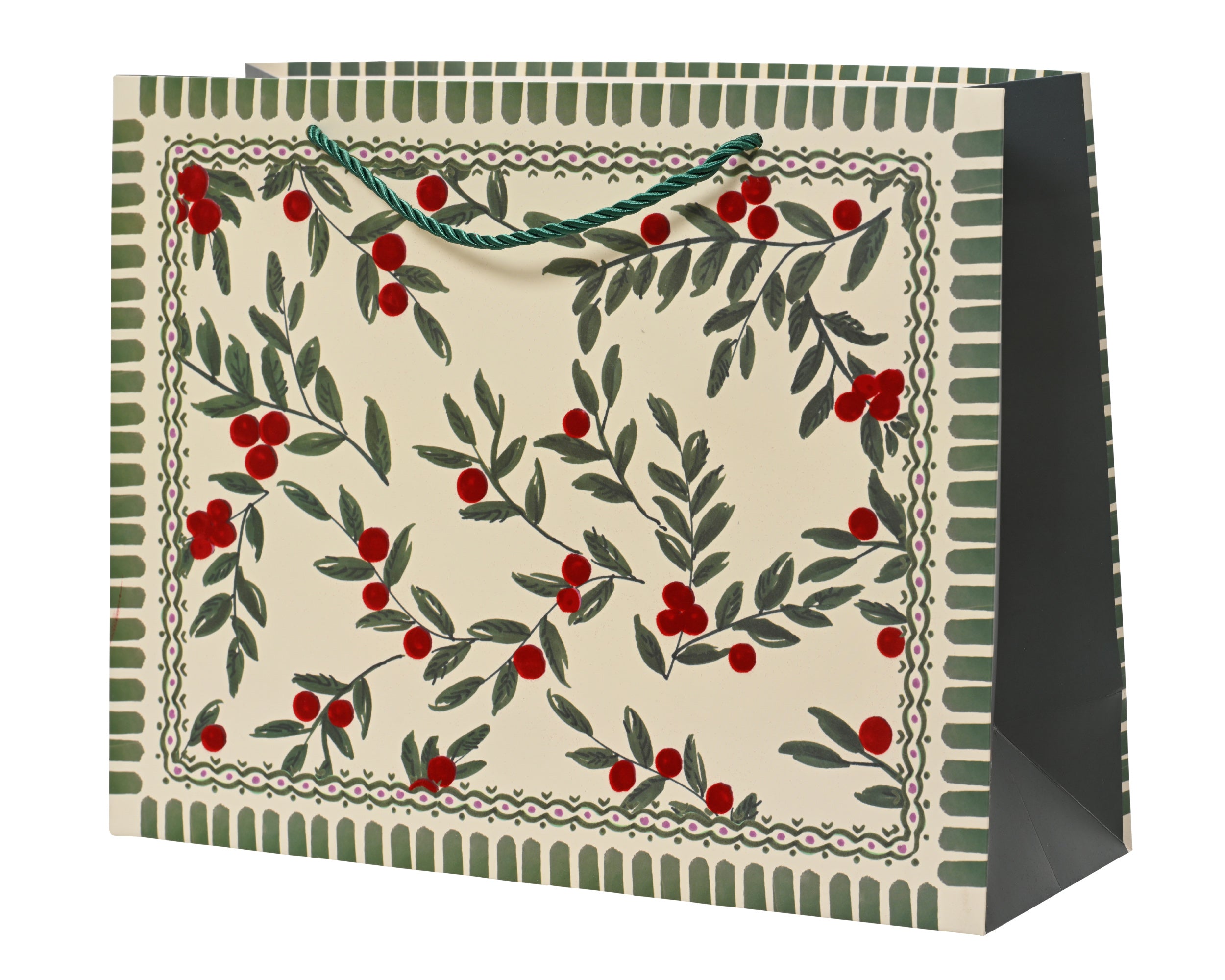 Borsa regalo in carta FSC floccata 21 x 8 x 18 cm verde Peraga Christmas