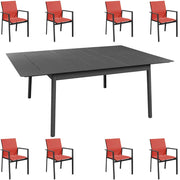 OFFERTA TAVOLO DUBLINO ALLUNGABILE 140/200X140 GRAFITE +8 POLTRONE DELIA GRAFITE/ROSSO