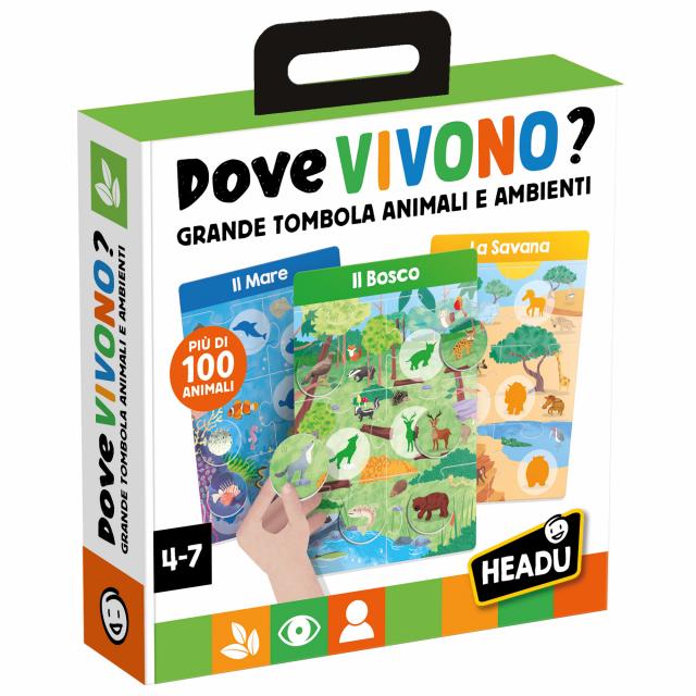 Gioco Educativo Dove Vivono Grande Tombola Animali e Ambienti 4-7 Anni Headu