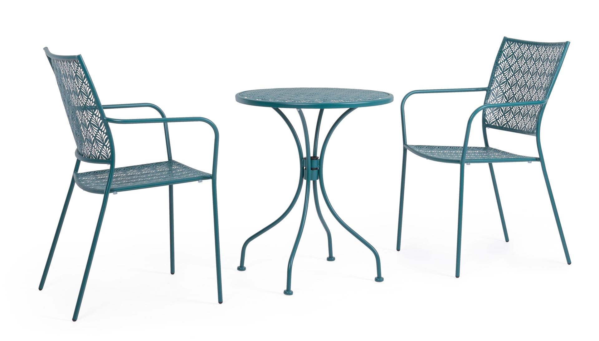 SET TAVOLO DA GIARDINO LIZETTE D.60 + 2 SEDIE LIZETTE CON BRACCIOLI BLU OCEANO