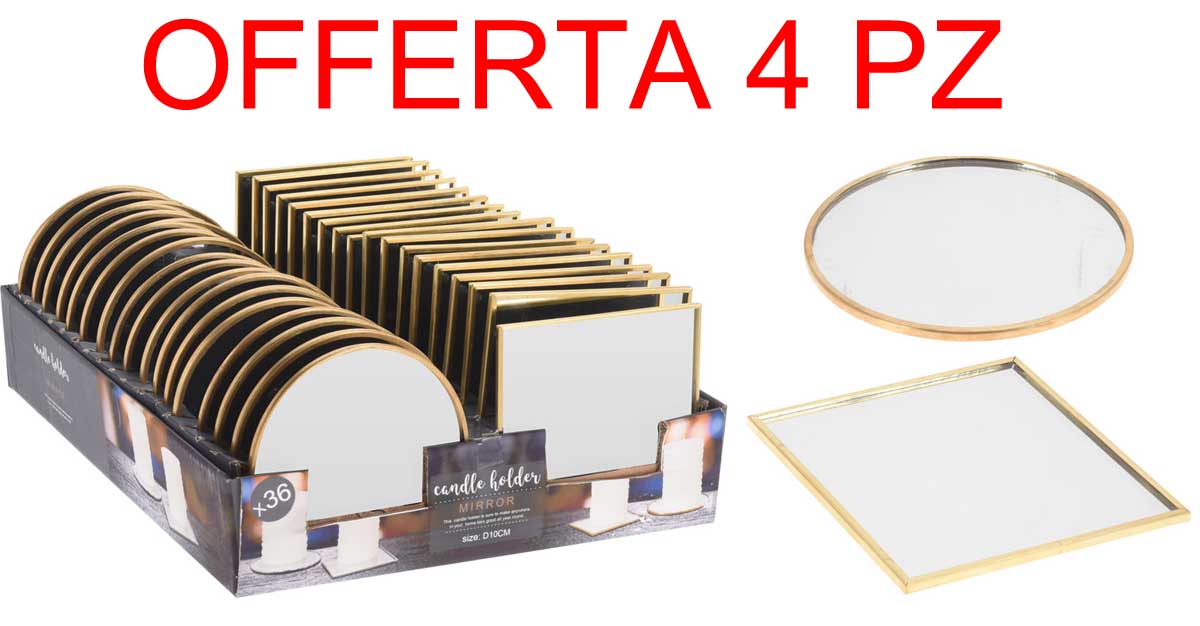 OFFERTA 4 SOTTO CANDELA SPECCHIO 15CM IN VETRO