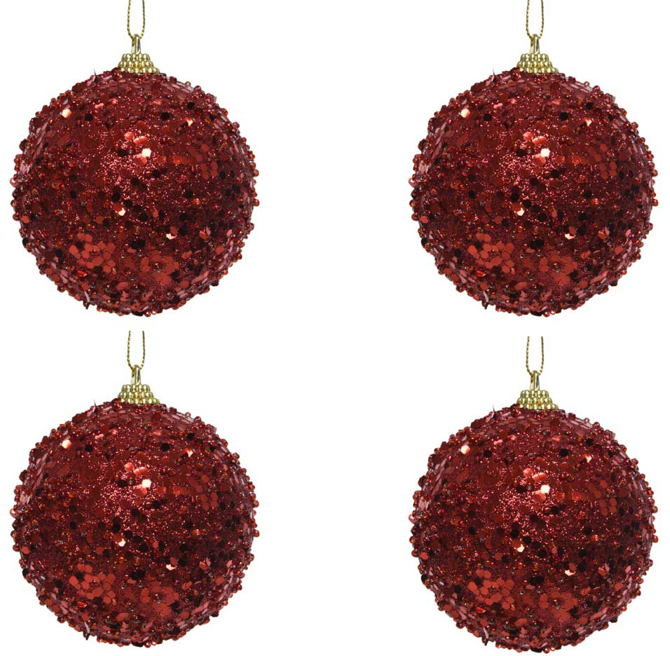 OFFERTA 4 PALLINE 8CM CON GLITTER ROSSO