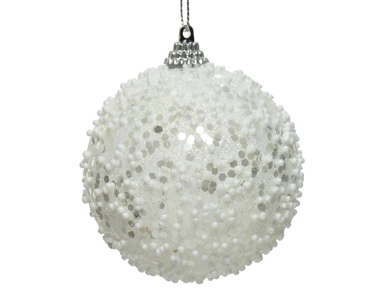 OFFERTA 4 PALLINE 8CM CON GLITTER BIANCO INVERNO