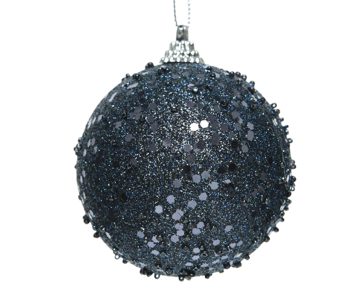 OFFERTA 4 PALLINE 8CM CON GLITTER BLU NOTTE
