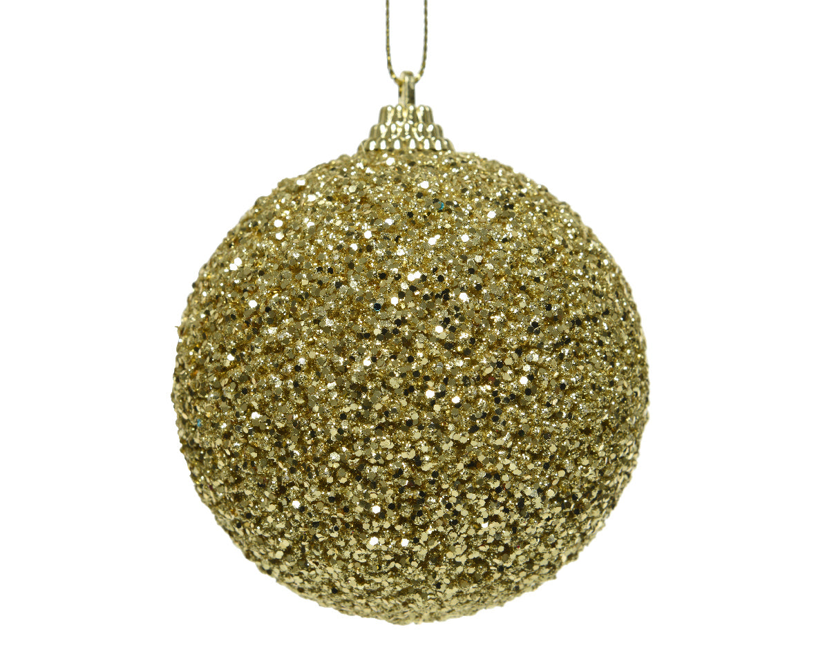 OFFERTA 4 PALLINE CON GLITTER 8CM ORO CHIARO