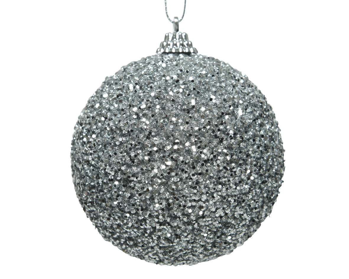 OFFERTA 4 PALLINE CON GLITTER 8CM ARGENTO