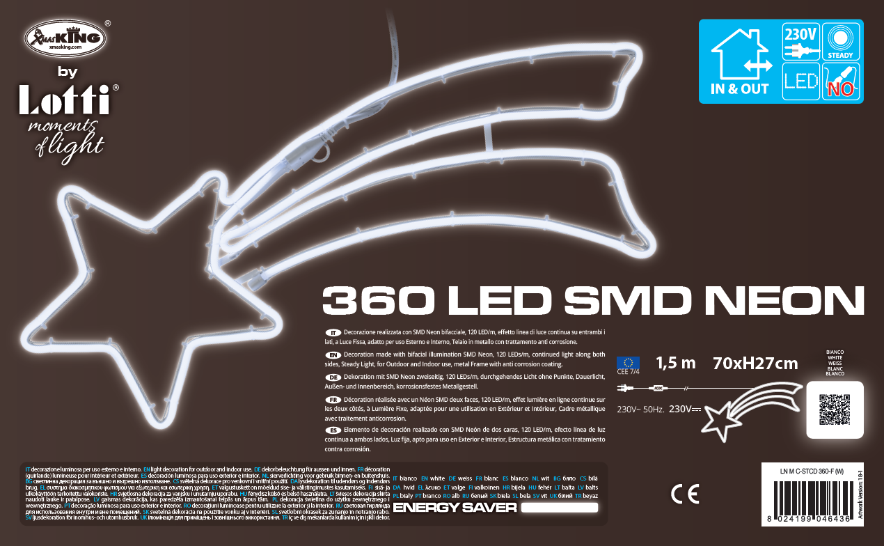 STELLA COMETA LUMINOSA LED BIANCO FREDDO 70XH27CM