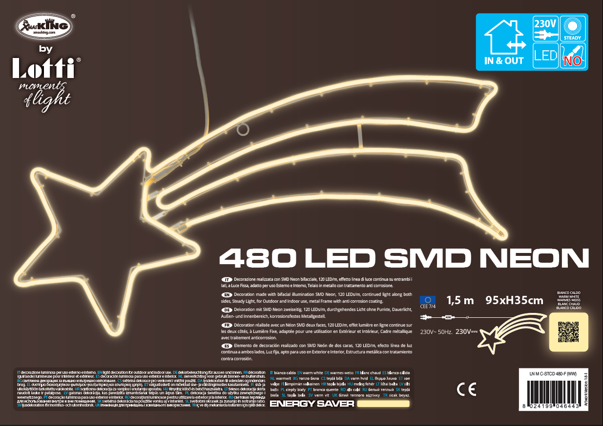 STELLA COMETA LUMINOSA LED BIANCO CALDO 95XH35CM