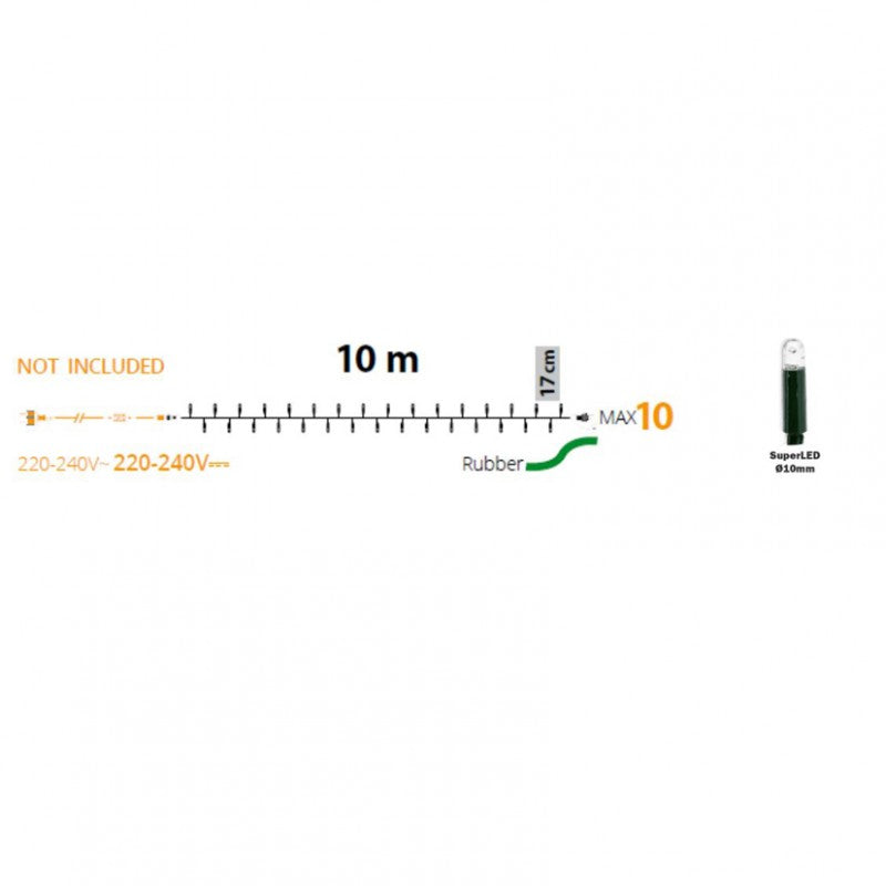 LUCI DI NATALE COLLEGABILI 60 LED BIANCO CALDO 10MT