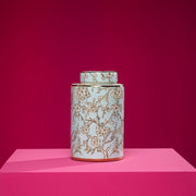 VASO CON COPERCHIO SAKURA FIORI DI CILIEGIO BLU ORO BIANCO